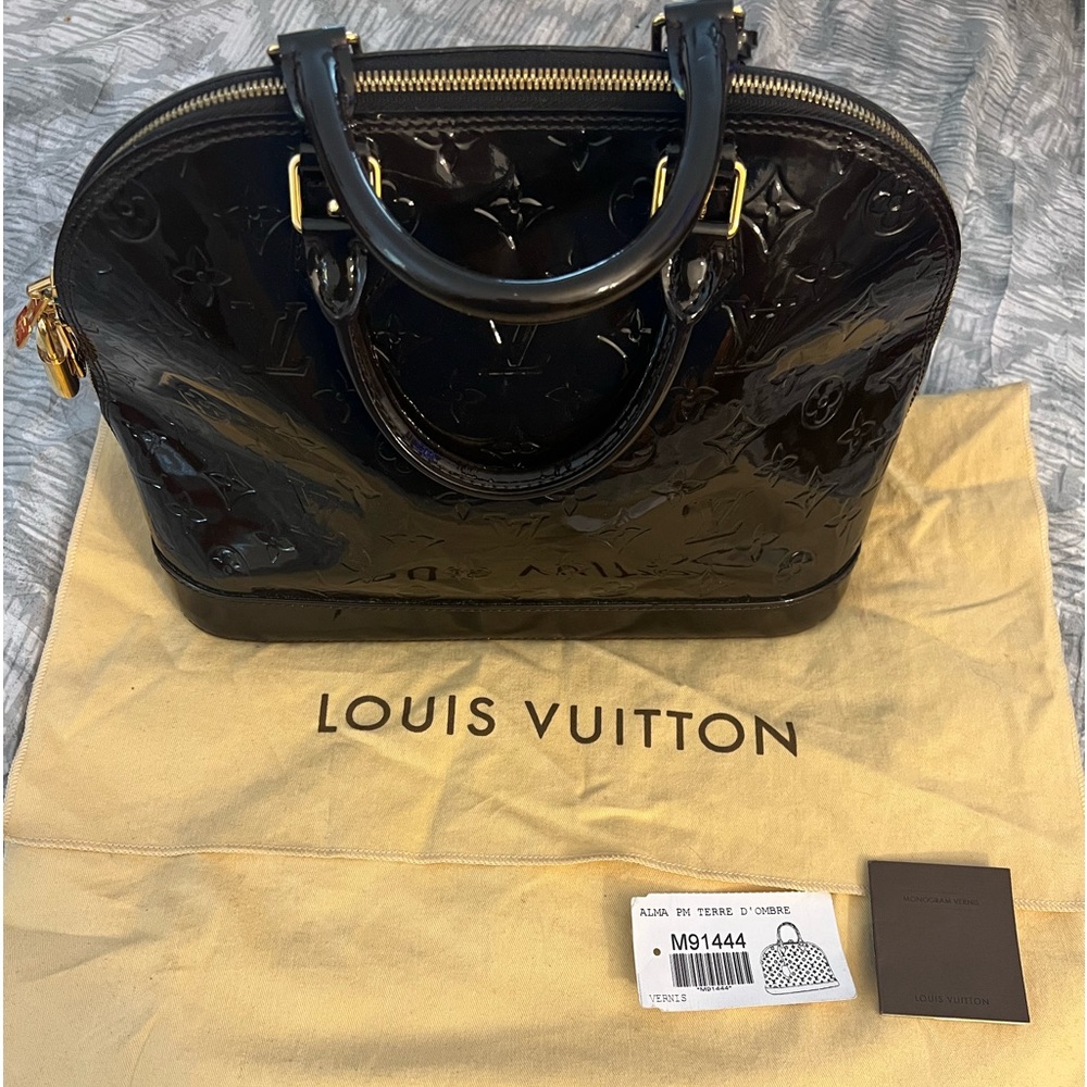 Alma PM Terre D’Ombrè Vernis  Chocolate Brown Gold Hardware!